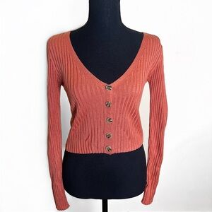 Forever 21 Pink Long Sleeve V Neck Top Size S